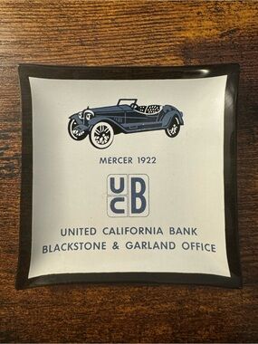 Vintage Mercer 1922 United California Bank Blackstone Garland Office Glass Tray
